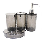 London Boutique 4 Pieces Bathroom Accessory Set Clear Soap Dispenser Toothbrush Holder Tumbler Soap dish (Clear Black)