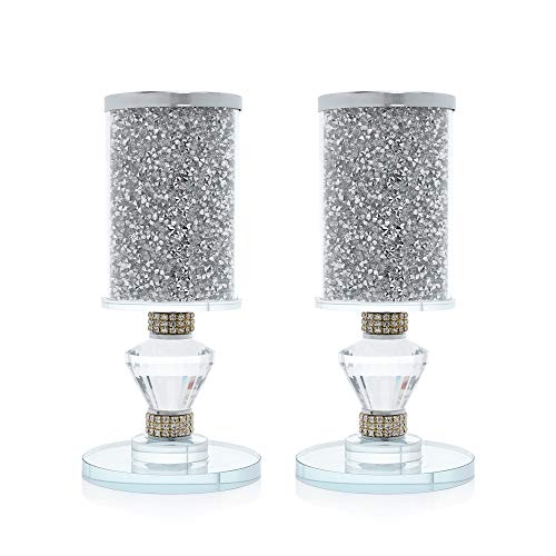 London Boutique Crystal Candle Holder Sparkle Crushed Diamond Filled Round base (2)