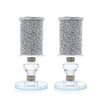 London Boutique Crystal Candle Holder Sparkle Crushed Diamond Filled Round base (2)