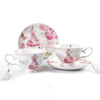 Coffee Tea Cup and Saucer Set 2 Shabby Chic Vintage Flora Porcelain Set Gift Box (Pink Classic Lady)