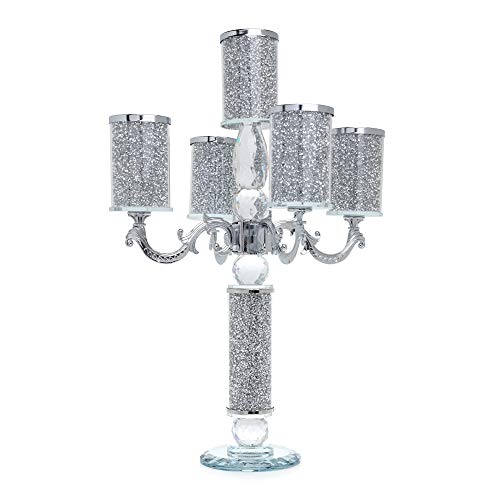 London Boutique Crystal Candle Holder 5 Arms Candelabras Sparkle Crushed Diamond Filled Gift Present