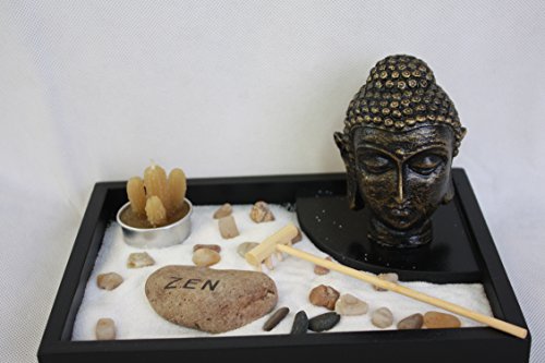 London Boutique Zen Garden Buddha Head Ornament Statue Zen Stone Natural Stone White Sand Gift Set HY035 (Budha Head)