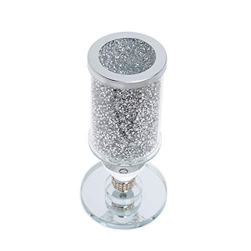 London Boutique Crystal Candle Holder Sparkle Crushed Diamond Filled Round base (2)