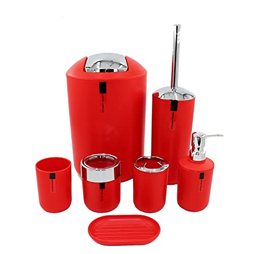 London Boutique Bathroom Accessory - 7 Pieces Set - Bath Set Bin with Lid - Toothbrush Holder - Tumbler - Soap Dish - Toilet Brush - Soap Dispenser - Cotton Box