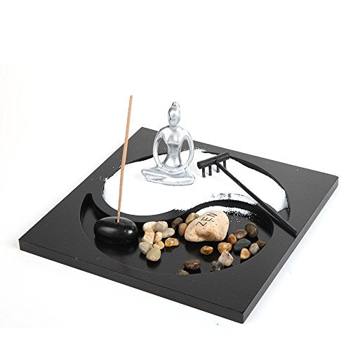 London Boutique Zen Garden Buddha Yoga Lady Ornament Statue Natural Stone Sand Rattan Incense wooden Rake Gift Set (HY173Yoga Lady)