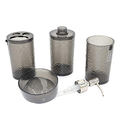 London Boutique 4 Pieces Bathroom Accessory Set Clear Soap Dispenser Toothbrush Holder Tumbler Soap dish (Clear Black)