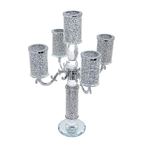 London Boutique Crystal Candle Holder 5 Arms Candelabras Sparkle Crushed Diamond Filled Gift Present