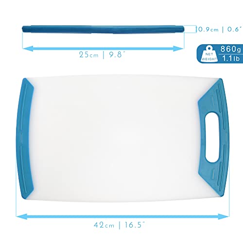 London Boutique Chopping Board - Chopping Board Set - 4 Pieces Set - Heavy Duty BPA Free - Non-Slip Rubber Feet - Blue Color - for Raw Fish - 42.5cm*25.5cm