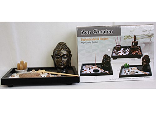 London Boutique Zen Garden Buddha Head Ornament Statue Zen Stone Natural Stone White Sand Gift Set HY035 (Budha Head)