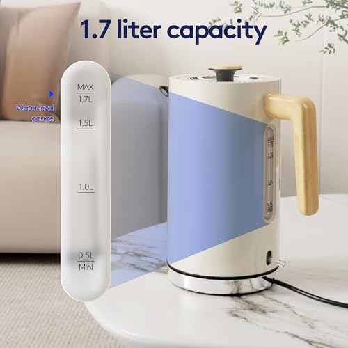 London Boutique Electric Kettles, White Fast Boil Electric kettle, Cordless Quiet Boil Kettle with Wood Effect, Stainless Steel Water Kettle Electric with Boil Dry Protection, UK Strix Controller,3KW