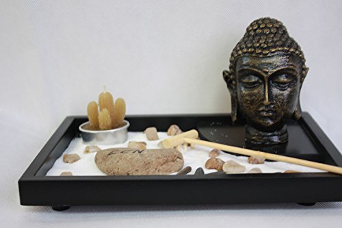 London Boutique Zen Garden Buddha Head Ornament Statue Zen Stone Natural Stone White Sand Gift Set HY035 (Budha Head)