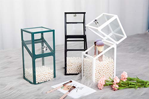 London Boutique Large Makeup Organiser Cosmetic Storage Makeup Brush Holder with Lid Dustproof Pearls (Pine Green)