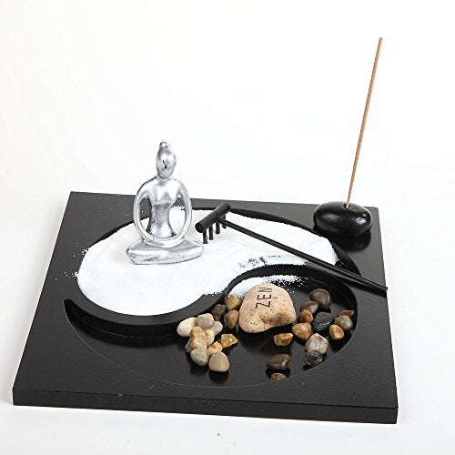 London Boutique Zen Garden Buddha Yoga Lady Ornament Statue Natural Stone Sand Rattan Incense wooden Rake Gift Set (HY173Yoga Lady)