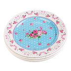 London Boutique Party Side Dessert Plates 7 Inches Wide Rimmed Rose Blue (Set of 4)