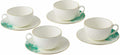 Cup and Saucer Set 4 Watercolour with Gold Banding Premium Porcelain Light Weight 200ml