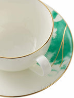 Cup and Saucer Set 4 Watercolour with Gold Banding Premium Porcelain Light Weight 200ml