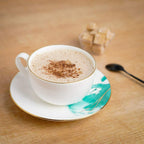 Cup and Saucer Set 4 Watercolour with Gold Banding Premium Porcelain Light Weight 200ml