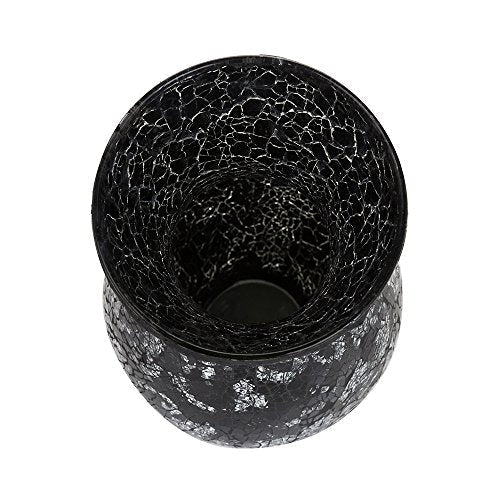 London Boutique Vases Mosaic Black Large small 12" or 16" Decorative Glitter Sparkle vase gift present H28 (Small, Black Silver Rose)