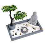 London Boutique Zen Garden Thai Buddha - Candle Holder -White Sand - Decorative Stones - Wooden Shovel - Rectangular Base