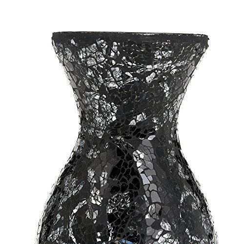 London Boutique Vases Mosaic Black Large small 12" or 16" Decorative Glitter Sparkle vase gift present H28 (Small, Black Silver Rose)