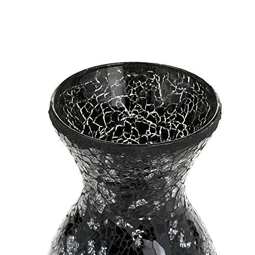 London Boutique Vases Mosaic Black Large small 12" or 16" Decorative Glitter Sparkle vase gift present H28 (Small, Black Silver Rose)