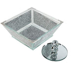 London Boutique Crystal Extra Large Fruit Bowl Centre Piece Storage Sparkle Crushed Diamond Filled Silver Metal Frame Square Shape 7.5 Inches Height