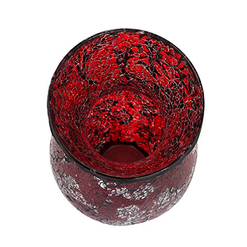 London Boutique Vases Mosaic Red Large small Decorative Glitter Sparkle vase gift present H28 (Small, Red Silver Rose)