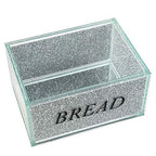 London Boutique Crystal Extra Large Bread Bin Canister Storage Jar Large Sparkle Crushed Diamond Filled Silver Metal Frame Square Shape 8.6 Inches Height Gift Box