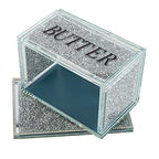 London Boutique Crystal Large Butter Dish Sparkle Crushed Diamond Filled Silver Metal Frame