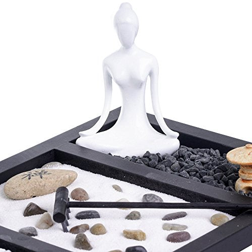 London Boutique Zen Garden Buddha Candle Holder Incense Holder white sand and decorative Stones (Zen Buddha)
