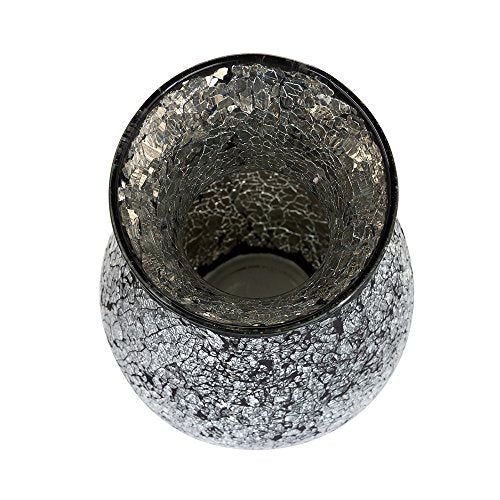 London Boutique Flower Vase Small Large 12" or 16" Decorative Glitter Sparkle Mosaic vase gift present H28 (Large, Black Silver)