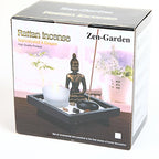 London Boutique Thai Sitting Buddha Ornament Statue Candle Holders Natural Stone Rattan Incense Gift Set (Sitting Budha HD38)
