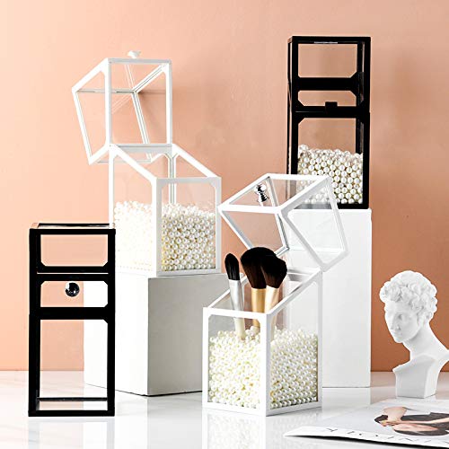 London Boutique Large Makeup Organiser Cosmetic Storage Makeup Brush Holder with Lid Dustproof Pearls (Black)