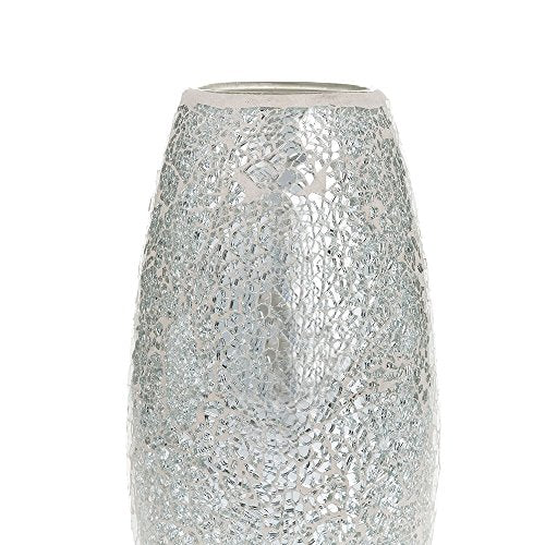 London Boutique Vases for Flowers Handmade Mosaic Glitter Vase Decorative Sparkled Glass gift present (Silver)