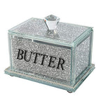 London Boutique Crystal Large Butter Dish Sparkle Crushed Diamond Filled Silver Metal Frame