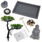 London Boutique Zen Garden Thai Buddha - Candle Holder -White Sand - Decorative Stones - Wooden Shovel - Rectangular Base