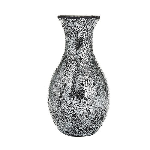 London Boutique Flower Vase Small Large 12" or 16" Decorative Glitter Sparkle Mosaic vase gift present H28 (Large, Black Silver)