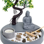 London Boutique Zen Garden Thai Buddha - Candle Holder - White Sand - Decorative Stones - Wooden Shovel - Round Base