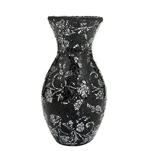 London Boutique Vases Mosaic Black Large small 12" or 16" Decorative Glitter Sparkle vase gift present H28 (Small, Black Silver Rose)