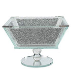 London Boutique Crystal Extra Large Fruit Bowl Centre Piece Storage Sparkle Crushed Diamond Filled Silver Metal Frame Square Shape 7.5 Inches Height
