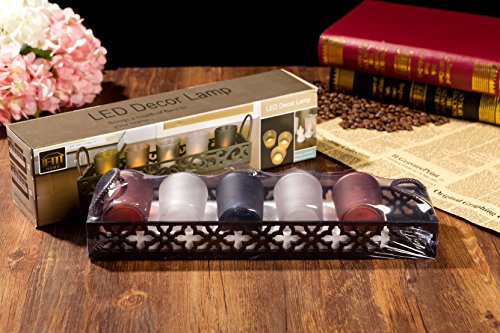 London Boutique Tea Light Candle Holder Set 5 in Black Wooden Tray Gift LED Candles Set (Black tray Set 5)