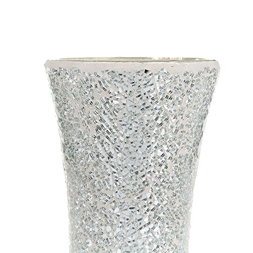 London Boutique Vase Cylinder Handmade Mosaic Glitter Vase Decorative Sparkled Glass gift present (Cylinder Silver)