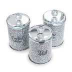 London Boutique Crystal Canister Tea Coffee Sugar Storage Jar Large Sparkle Crushed Diamond Filled Silver Metal Frame Square Shape 5.1 Inches Height Gift Box