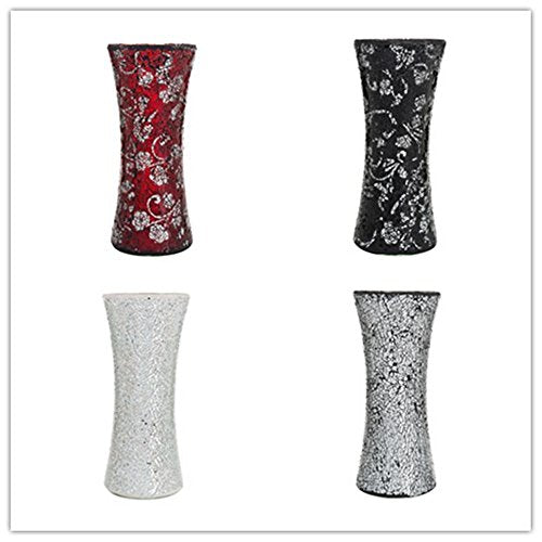 London Boutique Vase Cylinder Handmade Mosaic Glitter Vase Decorative Sparkled Glass gift present (Cylinder Silver)