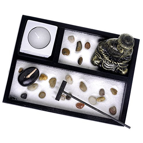 London Boutique Zen Garden Buddha Candle Holder Incense Holder white sand and decorative Stones (Buddha)