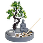 London Boutique Zen Garden Thai Buddha - Candle Holder - White Sand - Decorative Stones - Wooden Shovel - Round Base
