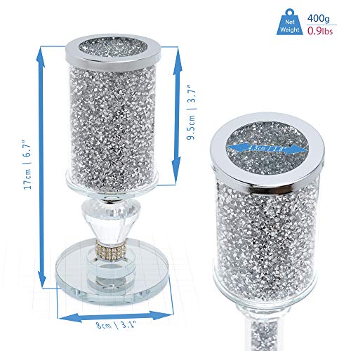London Boutique Crystal Candle Holder Sparkle Crushed Diamond Filled Round base (2)