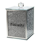 London Boutique Crystal Biscuits Tin Storage Jar Large Sparkle Crushed Diamond Filled Silver Metal Frame Square Shape 8.6 Inches Height Gift Box