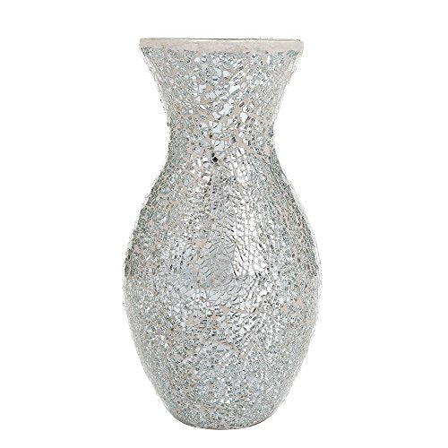 London Boutique Vases Mosaic Silver Large small Decorative Glitter Sparkle vase gift present H28 (Small, Silver White)