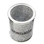 Crystal Utensil Holders Sparkle Crushed Diamond Filled Silver Metal Frame Round Cylinder 6.3 Inches Height Gift Box